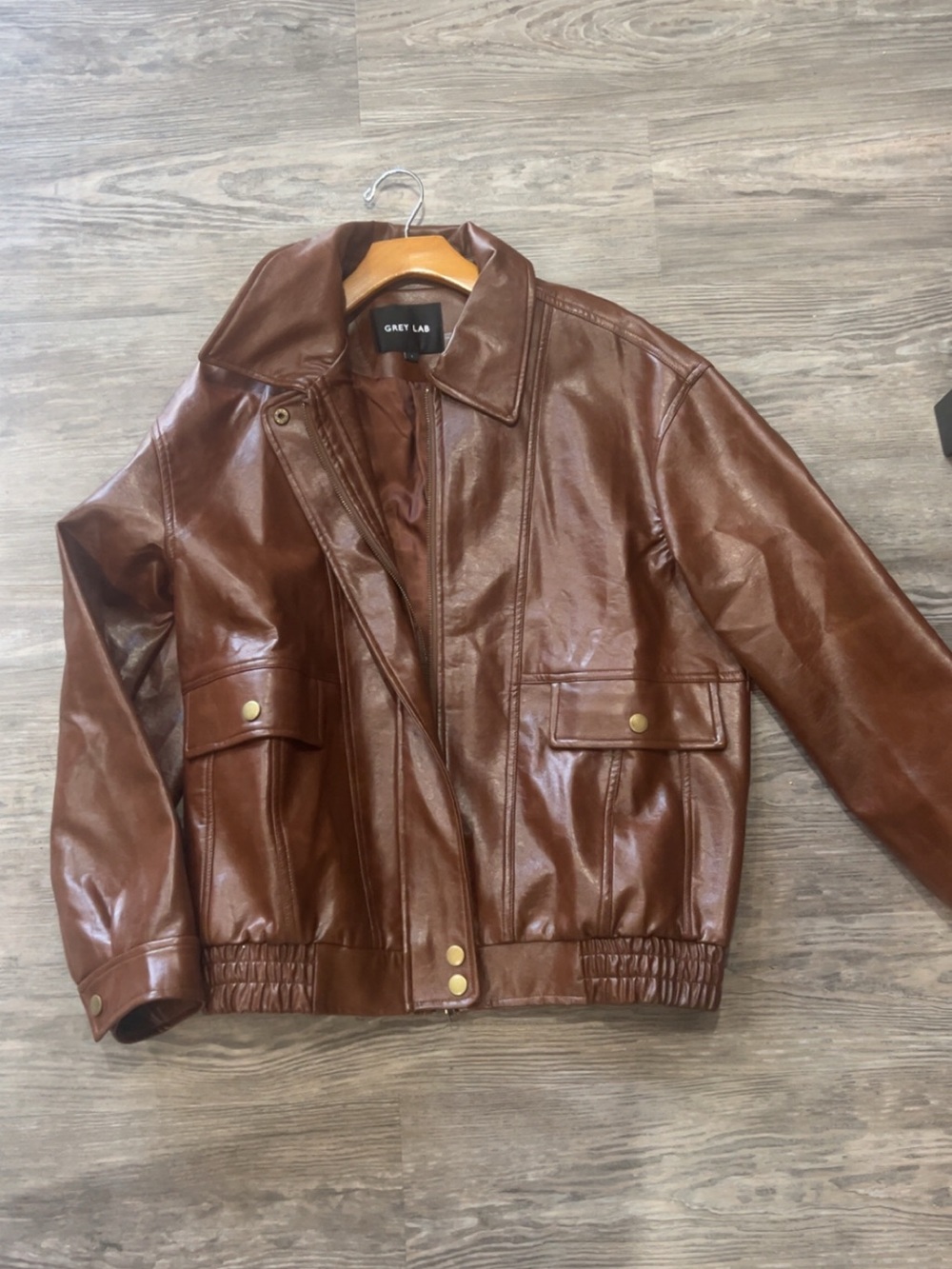 GREY LAB Men's Brown Leather Bomber Jacket